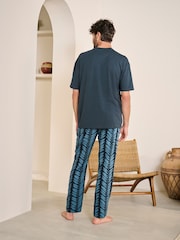 Navy Blue Scion Floral Modal Premium Short Sleeve Pyjamas Set - Image 3 of 10