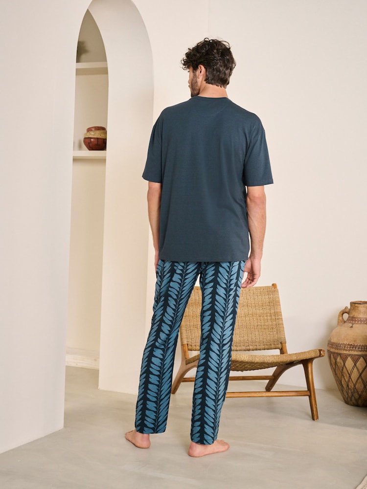 Navy Blue Scion Floral Modal Premium Short Sleeve Pyjamas Set - Image 3 of 10