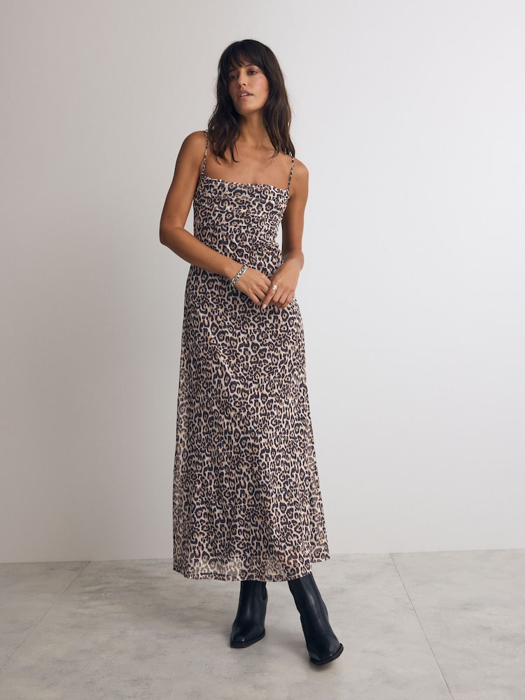 Leopard Print Mesh Floral Cami Slip Dress - Image 1 of 7