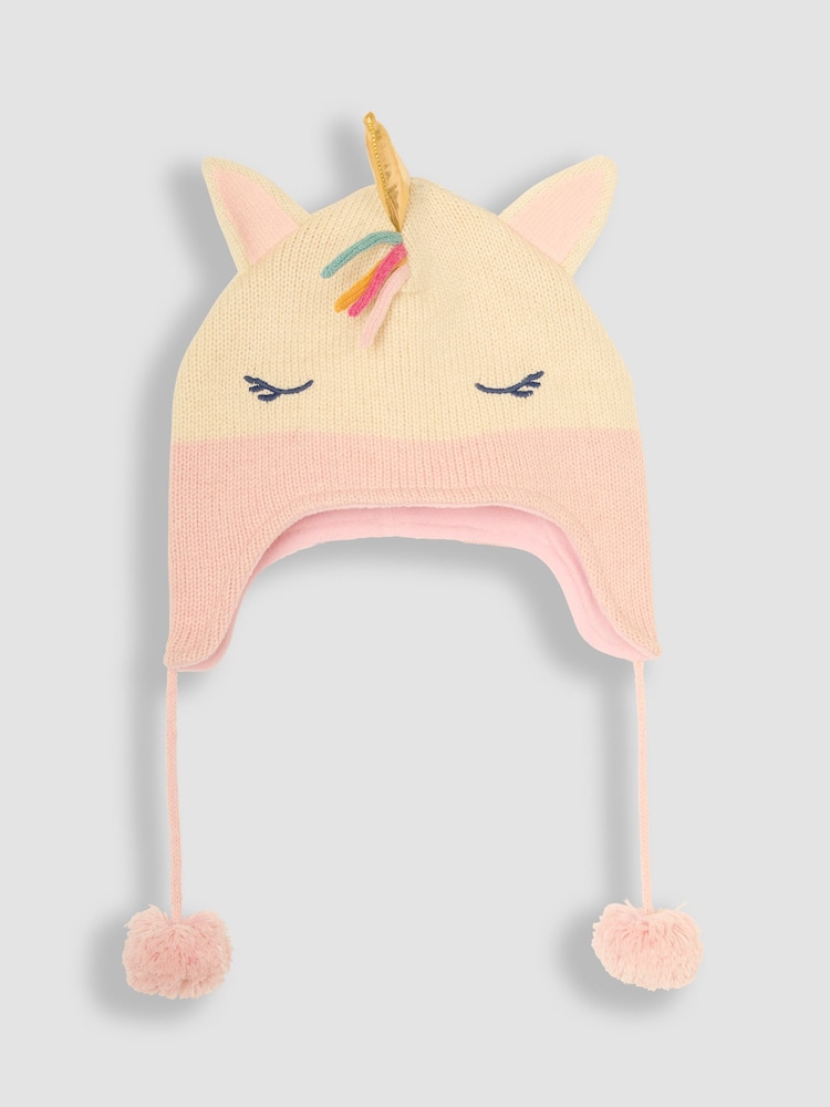 JoJo Maman Bébé Cream Unicorn Pom Pom Hat - Image 1 of 3