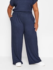 Blauw - Yours Curve Crinkle Plisse Trousers - Image 1 of 5