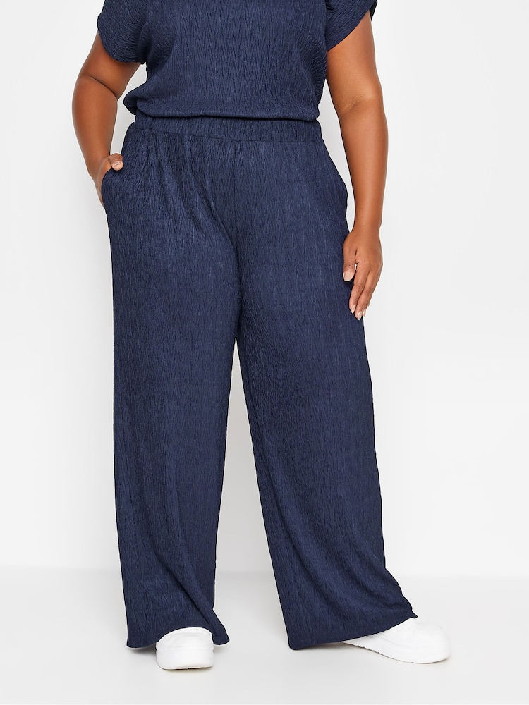 Blauw - Yours Curve Crinkle Plisse Trousers - Image 1 of 5