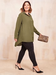 Friends Like These Khaki Green Pleated Back Button Through Shirt - Image 1 of 1