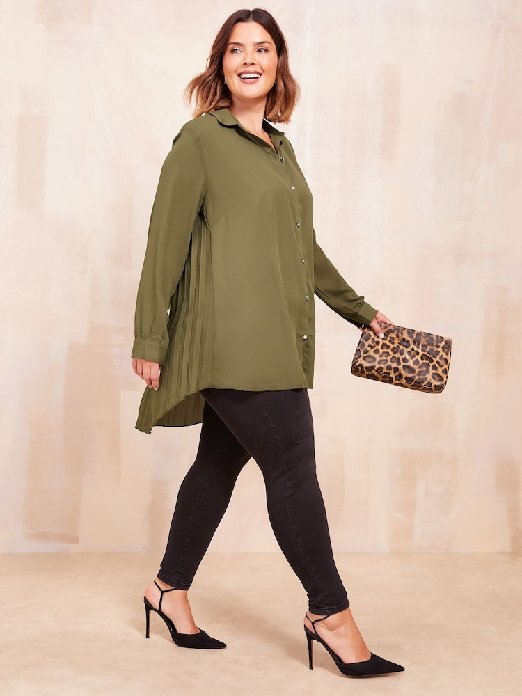 Friends Like These Khaki Green Pleated Back Button Through Shirt - Image 1 of 1
