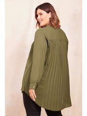 Friends Like These Khaki Green Pleated Back Button Through Shirt - Image 4 of 8
