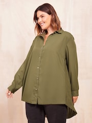 Friends Like These Khaki Green Pleated Back Button Through Shirt - Image 5 of 8