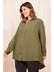 Friends Like These Khaki Green Pleated Back Button Through Shirt - Image 6 of 8