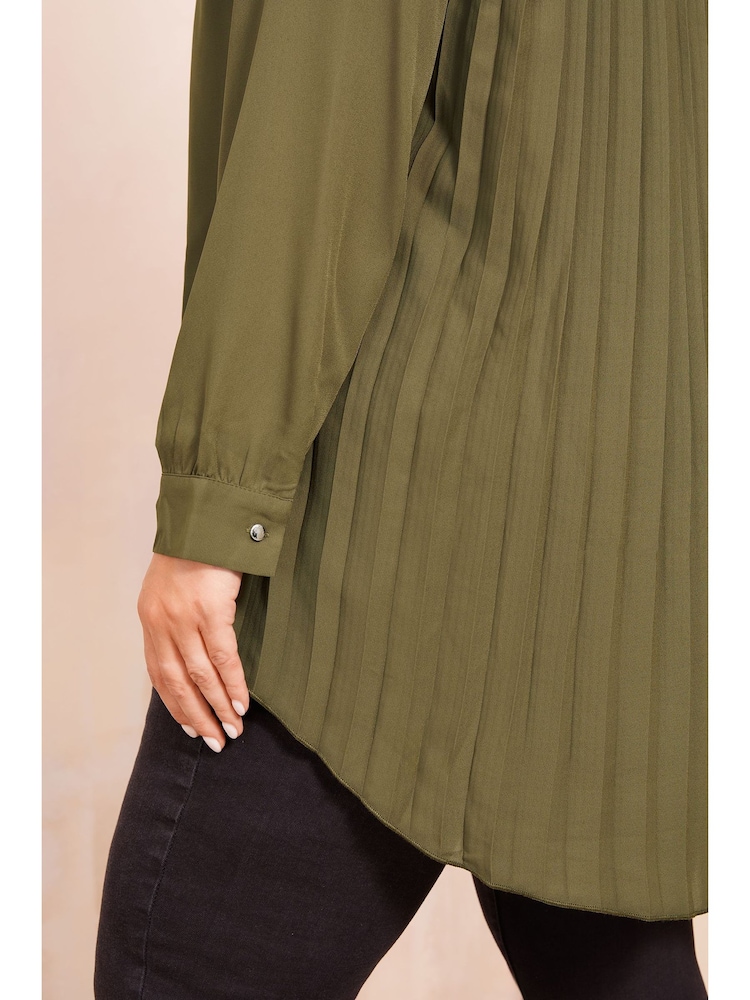 Friends Like These Khaki Green Pleated Back Button Through Shirt - Image 8 of 8