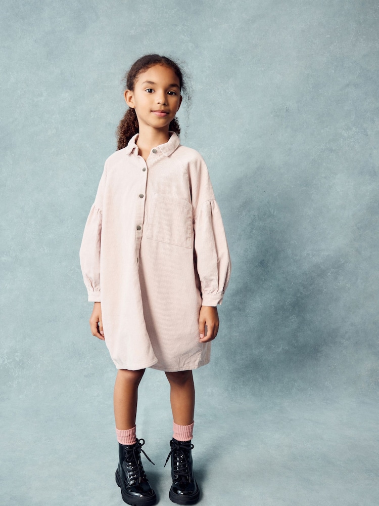 Soft Pink Cord Shirt 100% Cotton Dress (3-16yrs) - Image 1 of 8