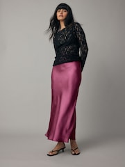 Mauve Pink Satin Midi Skirt - Image 1 of 8
