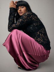 Mauve Pink Satin Midi Skirt - Image 2 of 8