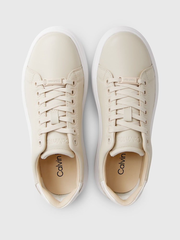 Calvin Klein White Cupsole Lace-Up Leather Sneakers - Image 2 of 7
