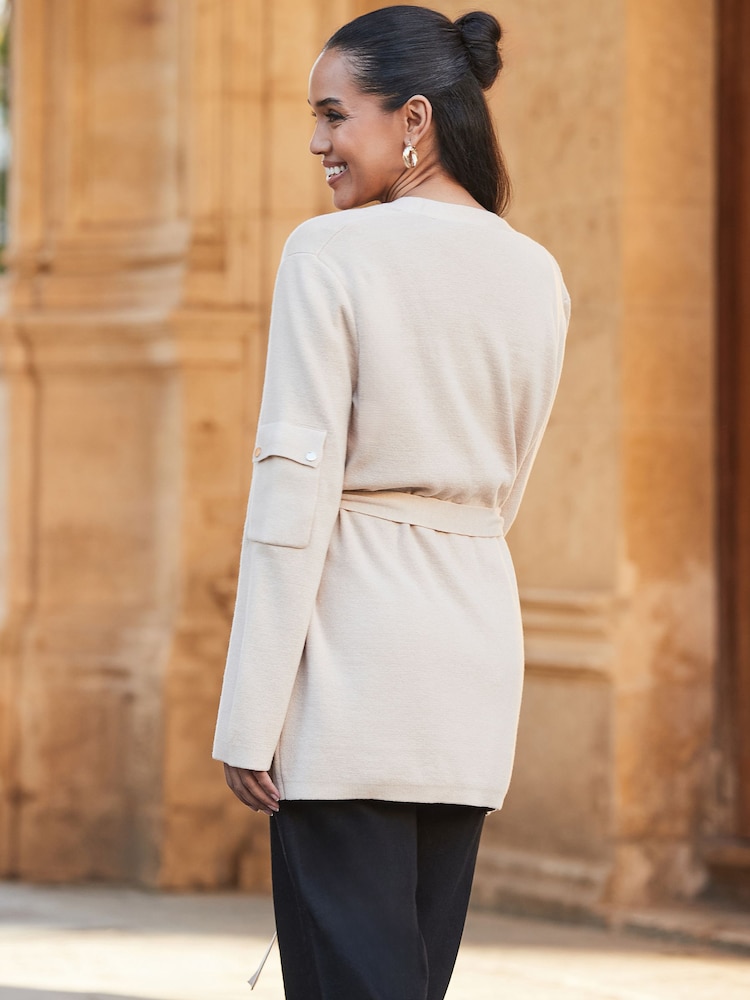 Sosandar Natural Cargo Pocket Belted Cardigan - Image 5 of 5 Sosandar Natural Cargo Pocket Belted Cardigan - Image 5 of 5