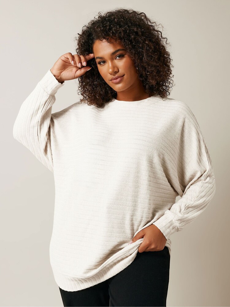 Evans Cream Boat Neck Cut and Sew Jumper - Image 1 of 5 Evans Cream Boat Neck Cut and Sew Jumper - Image 1 of 5