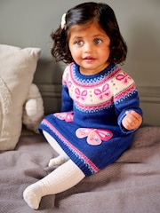 JoJo Maman Bébé Denim Blue Butterfly Knitted Dress - Image 2 of 5