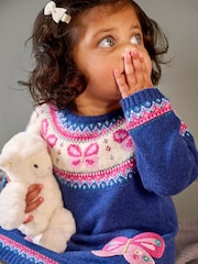 JoJo Maman Bébé Denim Blue Butterfly Knitted Dress - Image 3 of 5