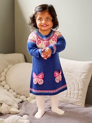 JoJo Maman Bébé Denim Blue Butterfly Knitted Dress - Image 4 of 5