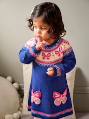 JoJo Maman Bébé Denim Blue Butterfly Knitted Dress - Image 5 of 5