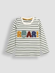 JoJo Maman Bébé Khaki Ecru Stripe Roar Appliqué Top - Image 1 of 2