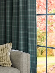 Green Brushed Check Super Thermal Eyelet Curtains - Image 5 of 6