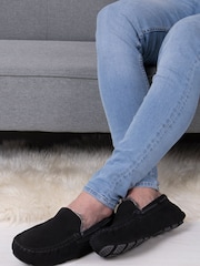 Totes Black Mens Isotoner Real Suede With Closed Stitch Moccasin Slippers - Image 1 of 5
