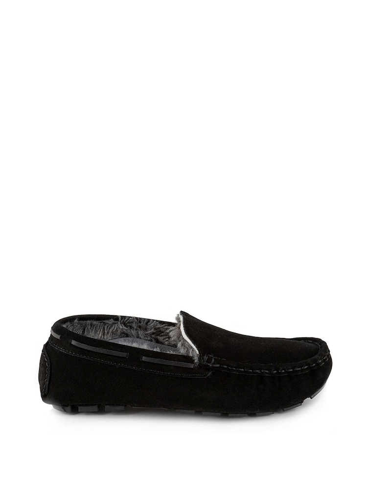 Totes Black Mens Isotoner Real Suede With Closed Stitch Moccasin Slippers - Image 2 of 5