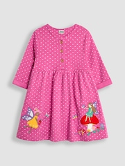 JoJo Maman Bébé Fuchsia Pink Fairy Appliqué Button Front Dress - Image 1 of 3