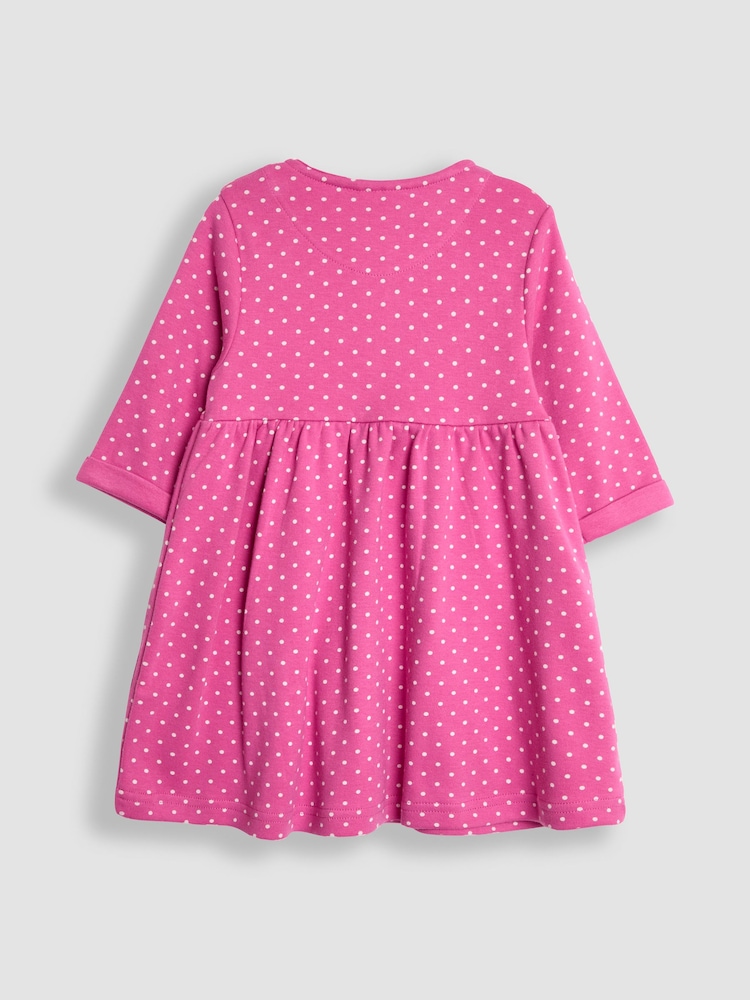 JoJo Maman Bébé Fuchsia Pink Fairy Appliqué Button Front Dress - Image 2 of 3