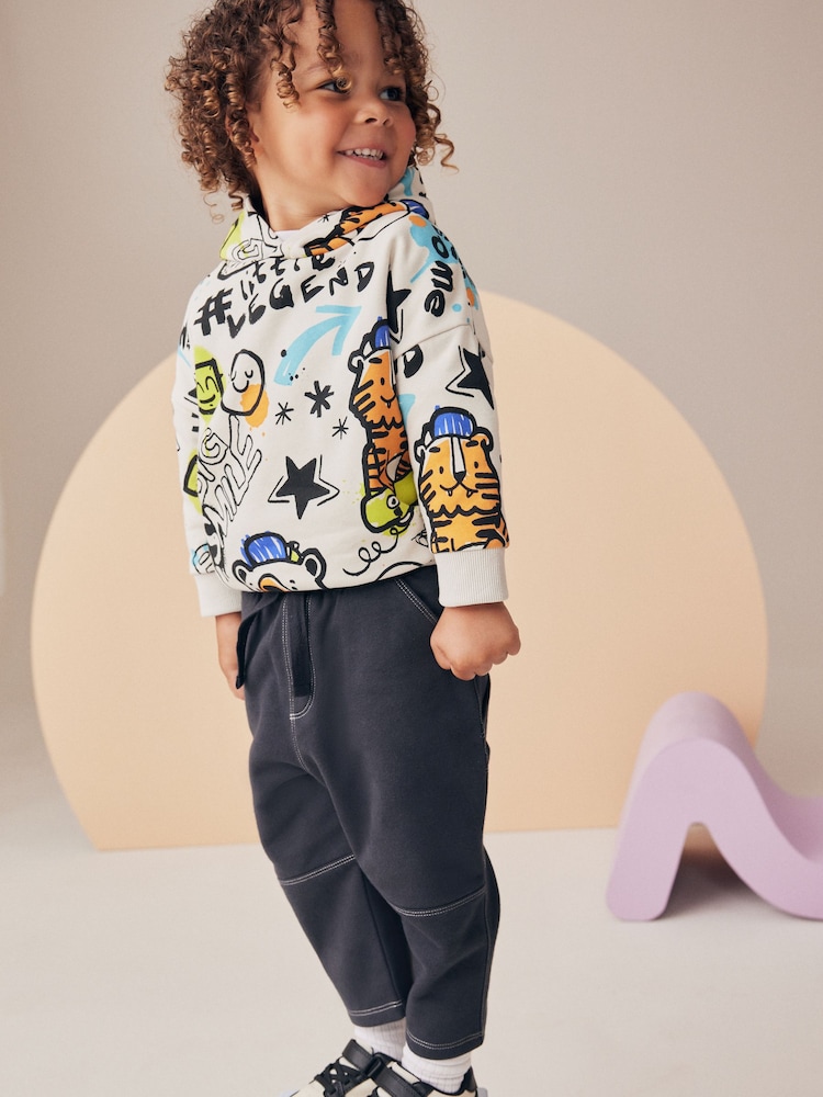 White Graffiti Character Hoodie and Carpenter Joggers Set (3mths-7yrs) - Image 1 of 9
