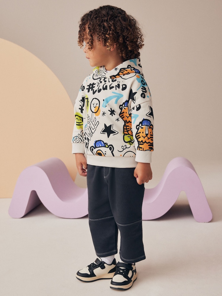 White Graffiti Character Hoodie and Carpenter Joggers Set (3mths-7yrs) - Image 2 of 9