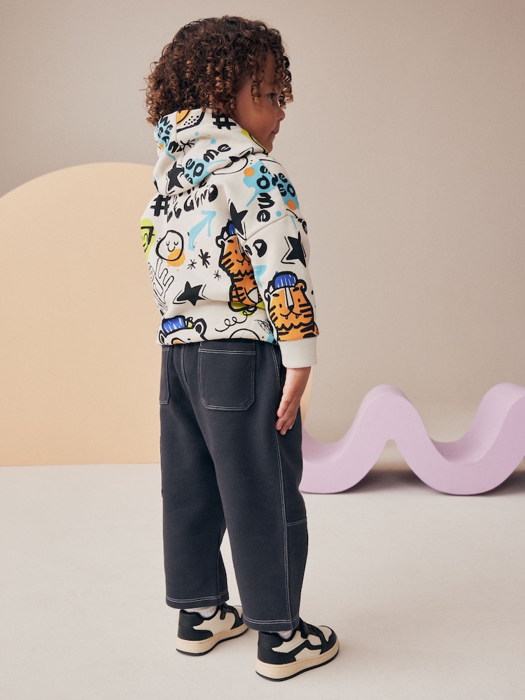 White Graffiti Character Hoodie and Carpenter Joggers Set (3mths-7yrs) - Image 3 of 9