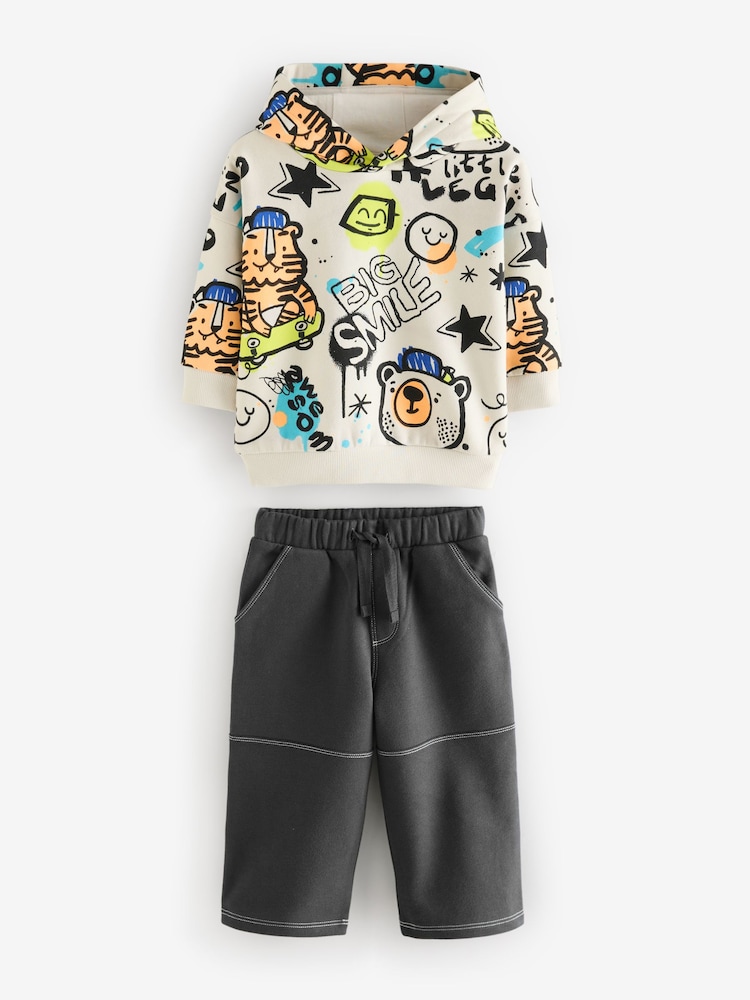 White Graffiti Character Hoodie and Carpenter Joggers Set (3mths-7yrs) - Image 6 of 9