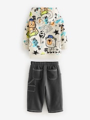 White Graffiti Character Hoodie and Carpenter Joggers Set (3mths-7yrs) - Image 7 of 9