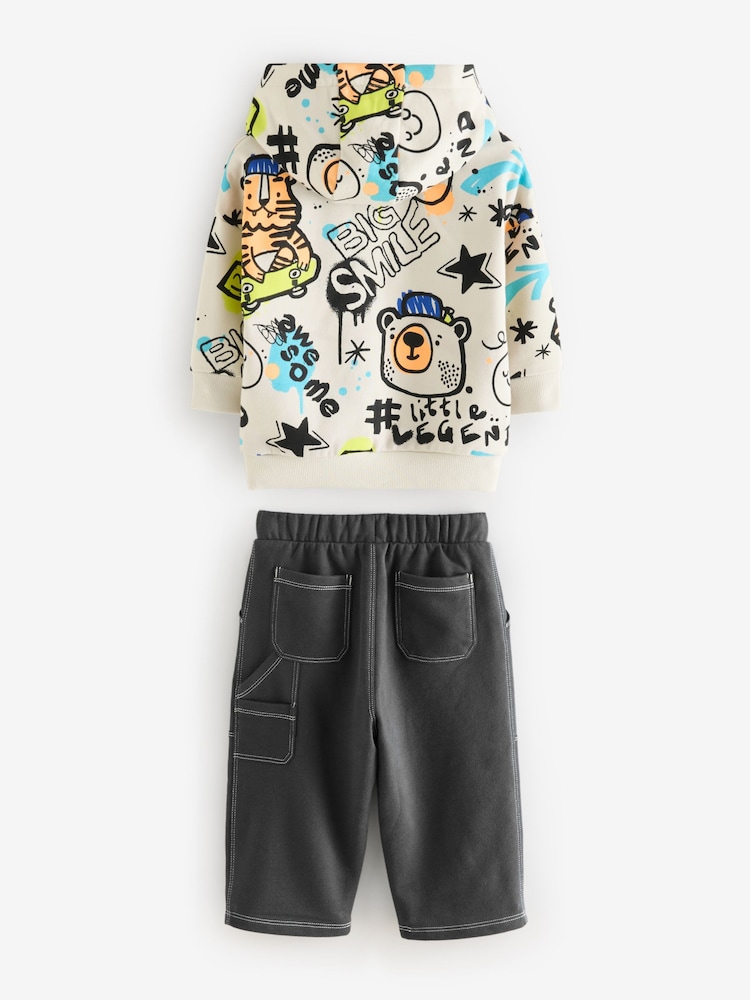 White Graffiti Character Hoodie and Carpenter Joggers Set (3mths-7yrs) - Image 7 of 9