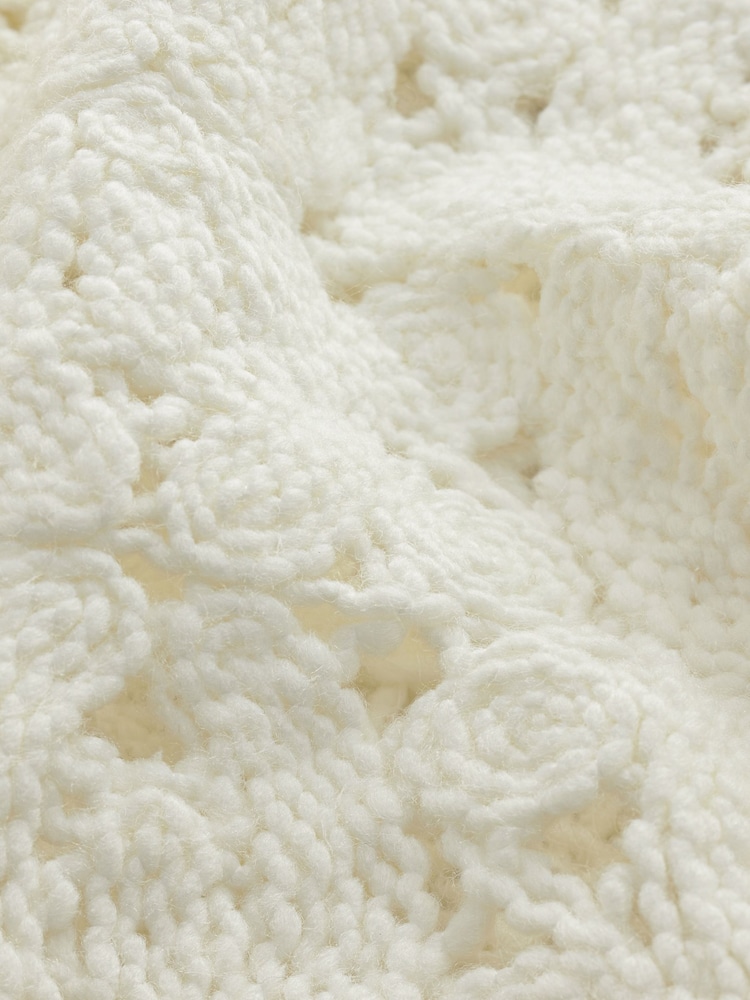 White Ecru Crochet Knitted Button Through Cardigan - Image 7 of 8