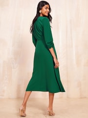 Friends Like These Green Tulip Sleeve Belted Flute Hem Dress - Image 4 of 4