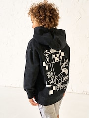 Angel & Rocket Black 100% Cotton Minecraft Print Hoodie - Image 2 of 6
