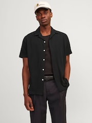 JACK & JONES Black Toweling Cuban Collar Short Sleeve Shirt - Image 1 of 7