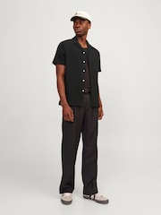JACK & JONES Black Toweling Cuban Collar Short Sleeve Shirt - Image 3 of 7