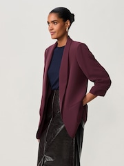 Burgundy - Avslappnad Ruched Sleeve Kavaj - Bild 1 av 6