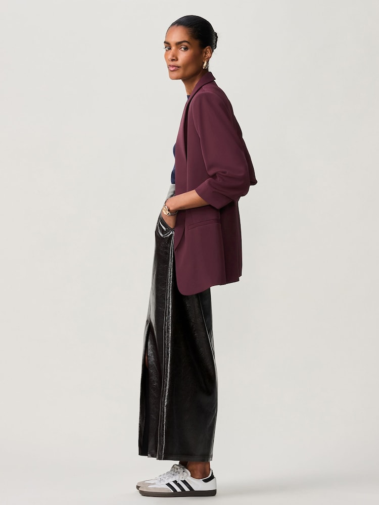 Burgundy - Avslappnad Ruched Sleeve Kavaj - Bild 2 av 6