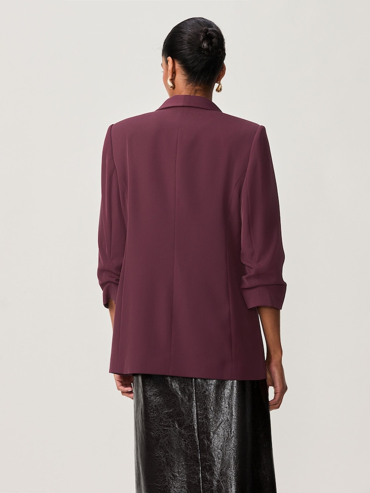 Burgundy Relaxed Ruched Sleeve Blazer - Image 3 of 6