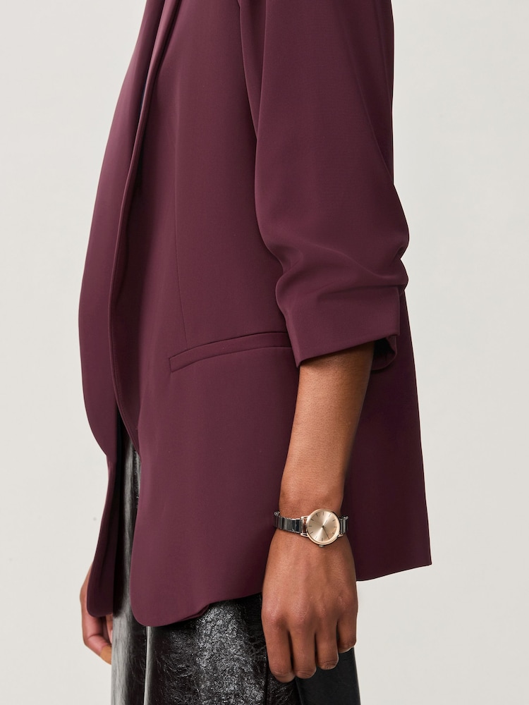 Burgundy Relaxed Ruched Sleeve Blazer - Image 4 of 6