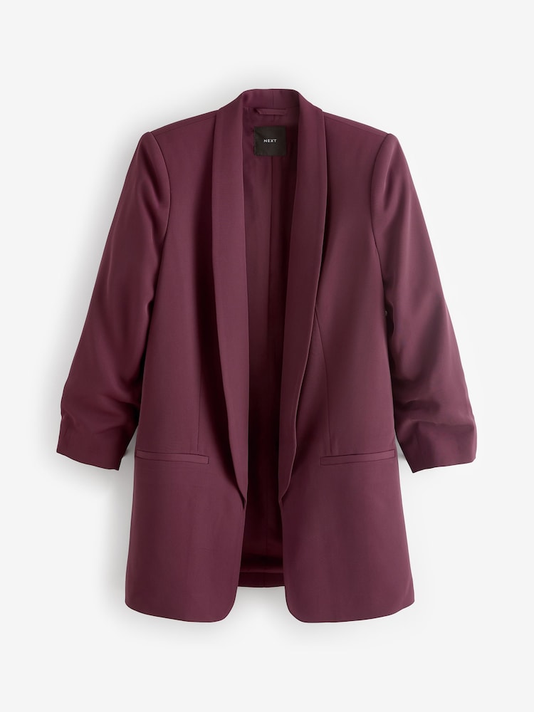 Burgundy Relaxed Ruched Sleeve Blazer - Image 5 of 6