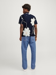 JACK & JONES Blue Printed Rever Collar Short Sleeve Shirt - Image 2 of 7