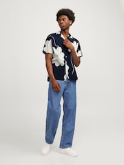 JACK & JONES Blue Printed Rever Collar Short Sleeve Shirt - Image 4 of 7