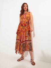 Joe Browns Yellow Hanky Hem Scarf Print Sleeveless Maxi Dress - Image 1 of 5