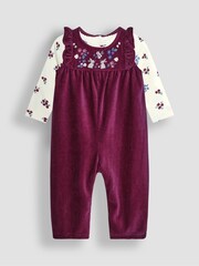 JoJo Maman Bébé Plum Purple Bunny Embroidered Velour Dungarees and Top Set - Image 1 of 6