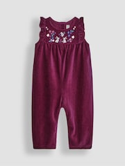JoJo Maman Bébé Plum Purple Bunny Embroidered Velour Dungarees and Top Set - Image 2 of 6