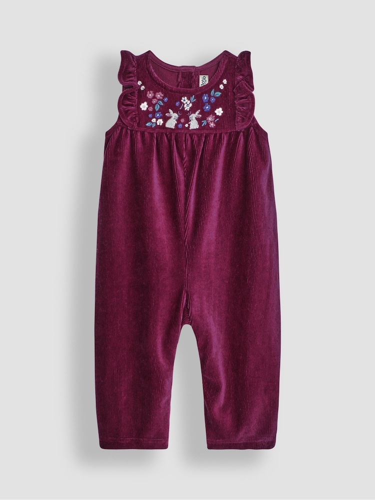 JoJo Maman Bébé Plum Purple Bunny Embroidered Velour Dungarees and Top Set - Image 2 of 6